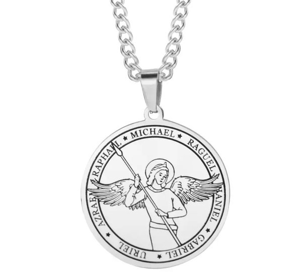 Collier médaille archange Michael 3 cm acier inoxydable