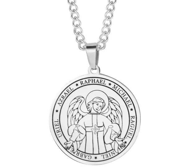 collier médaille archange Raphael acier inoxydable 3 cm